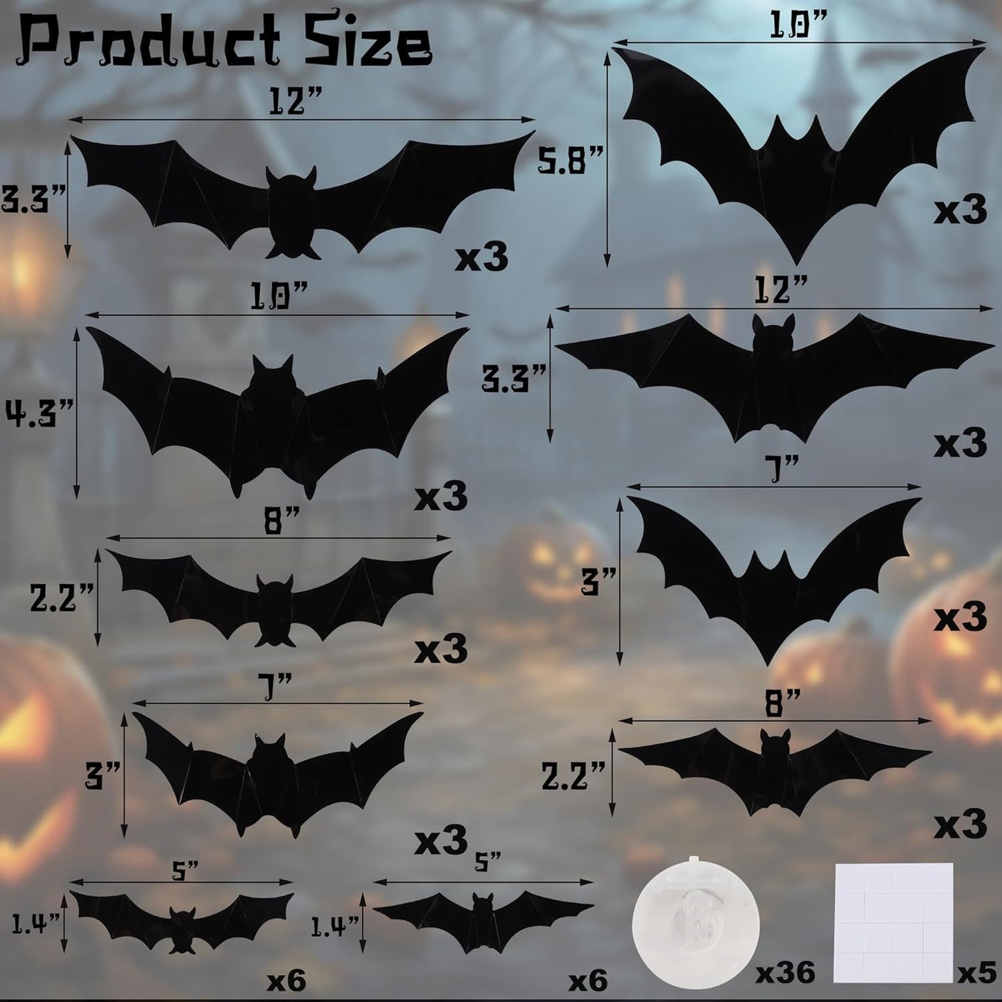 DR.DUDU 36 Pack Bats Halloween Decorations- Light Up Bat Wall Stickers with Green LED, 3D Removable Window Decals for Indoor/Outdoor, Bathroom, Door, Home, Bedroom Halloween Party