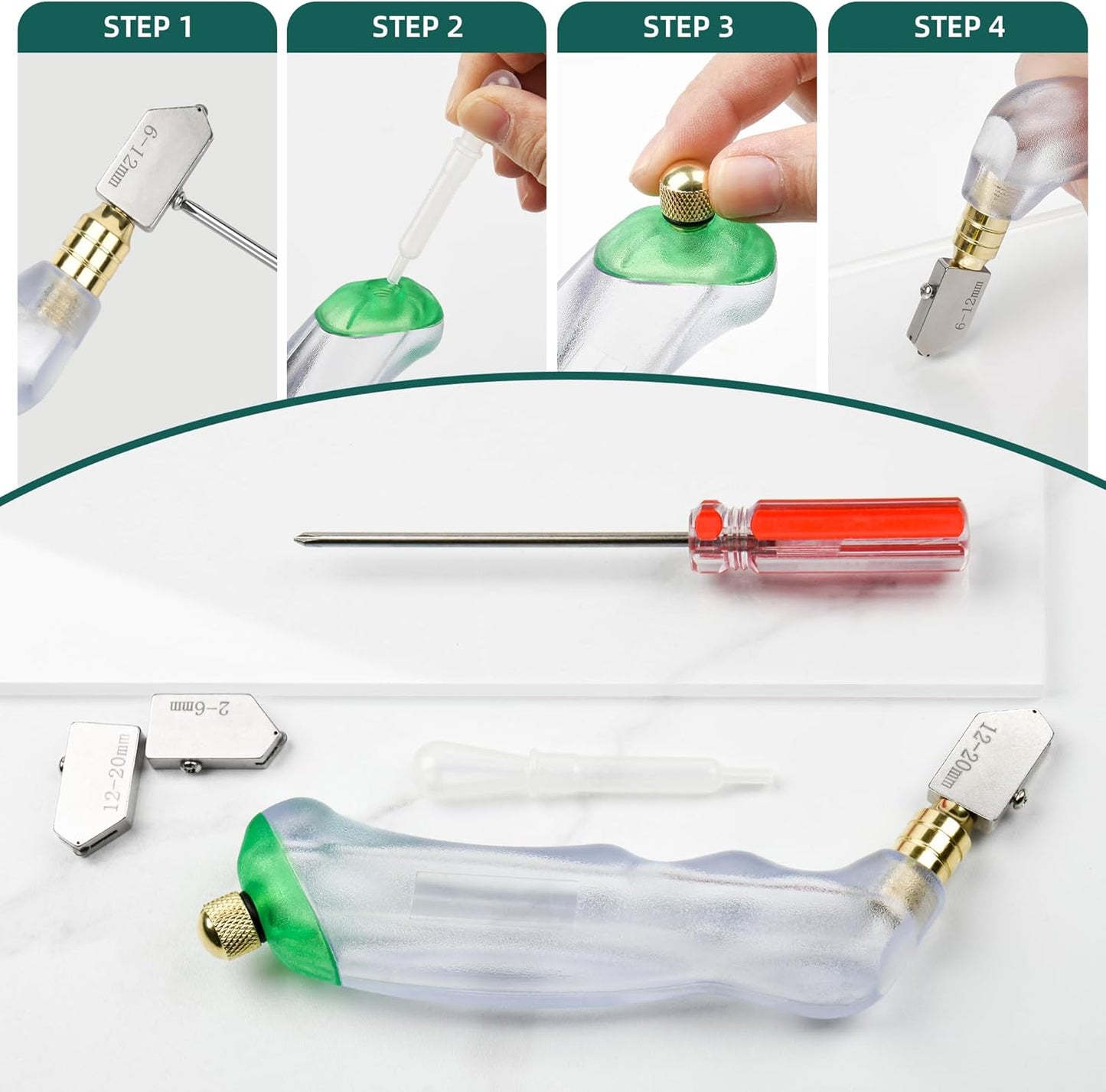 10Pcs Heavy Duty Glass Cutters Tools Kit, Wheeled Glass Tile Nippers Glass Running Breaking Pliers, Breaker Grozer Pliers with Curved Jaws, for Stained Glass, Mosaics, Fusing, Breaking