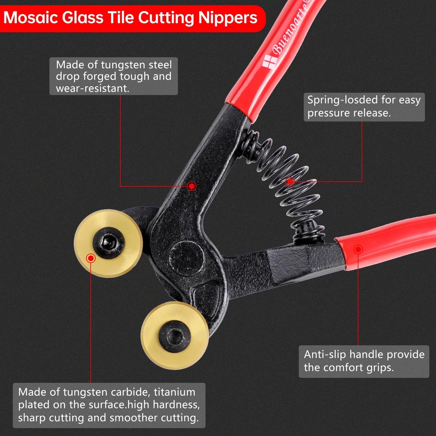 Glass Tile Nippers - Heavy Duty Wheeled Glass Mosaic Nipper & Hd Ceramic Tile Nipper, Tile Cutter Pliers Soft-grip Handle - Shapping Plier, Nipper Cutting Tools (7 Inch Golden Wheeled Glass Nipper)