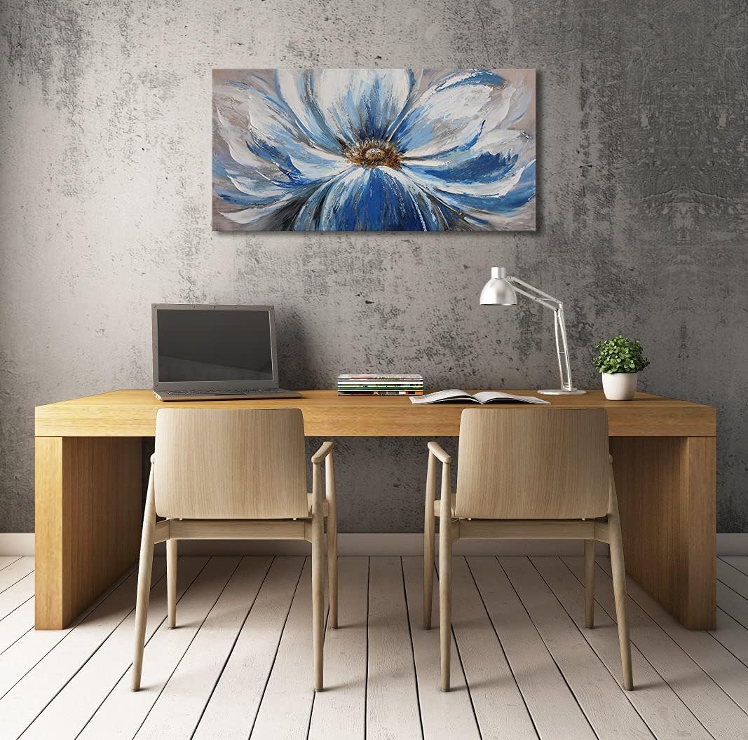 Flower Canvas Wall Art for Living Room Large White Blue Flower Picture Giclee Print Painting Wall Decor Framed Artwork Ready to Hang for Home Bedroom Wall Decoration Size 20x40