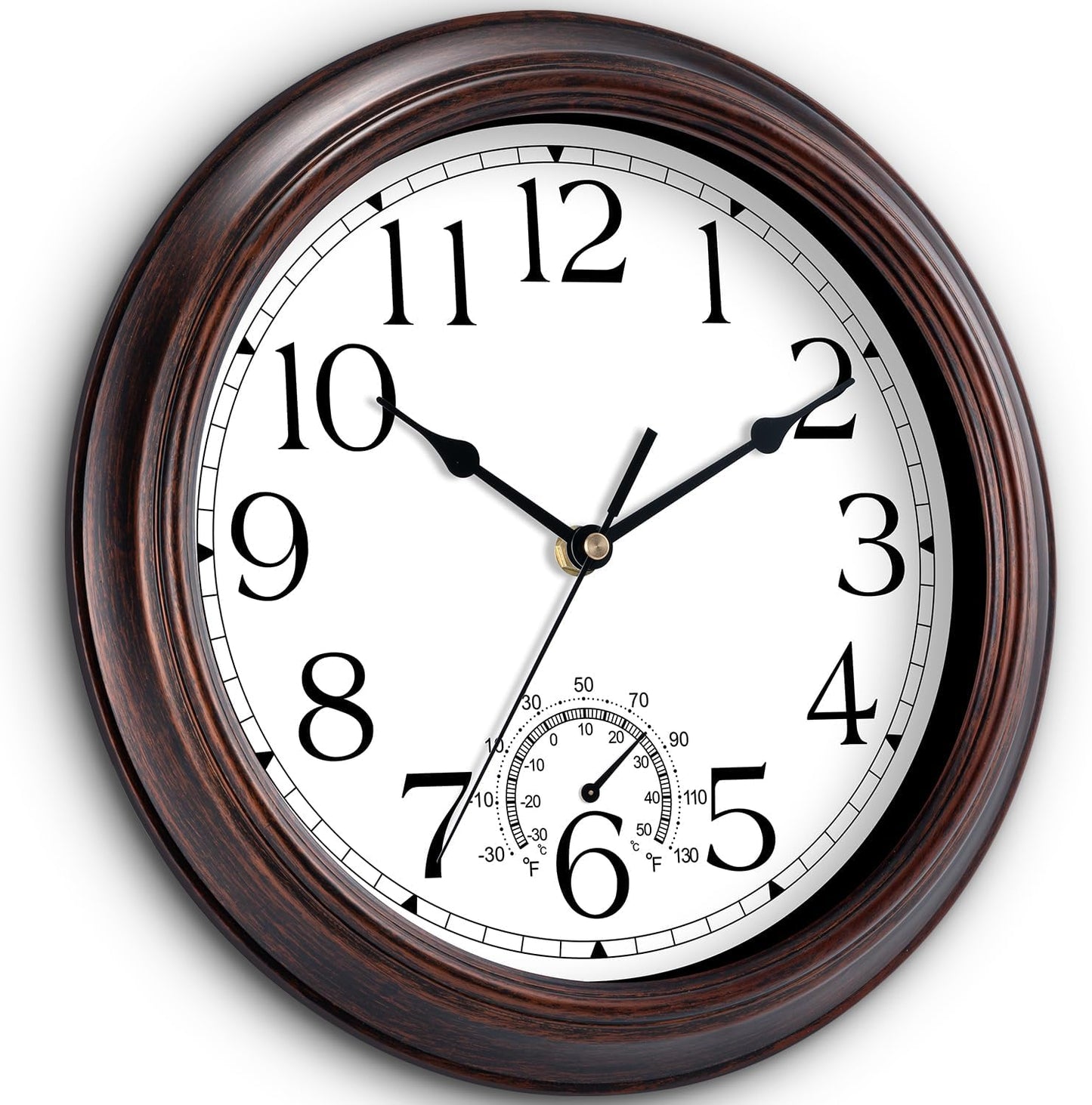 14 Inch Outdoor Wall Clock with Thermometers, Vintage Silent Wall Clocks Battery Operated, Retro Non-Ticking Clock Decorative for Living Room, Patio, Kitchen, Office, Bathroom, Bedroom(Bronze)