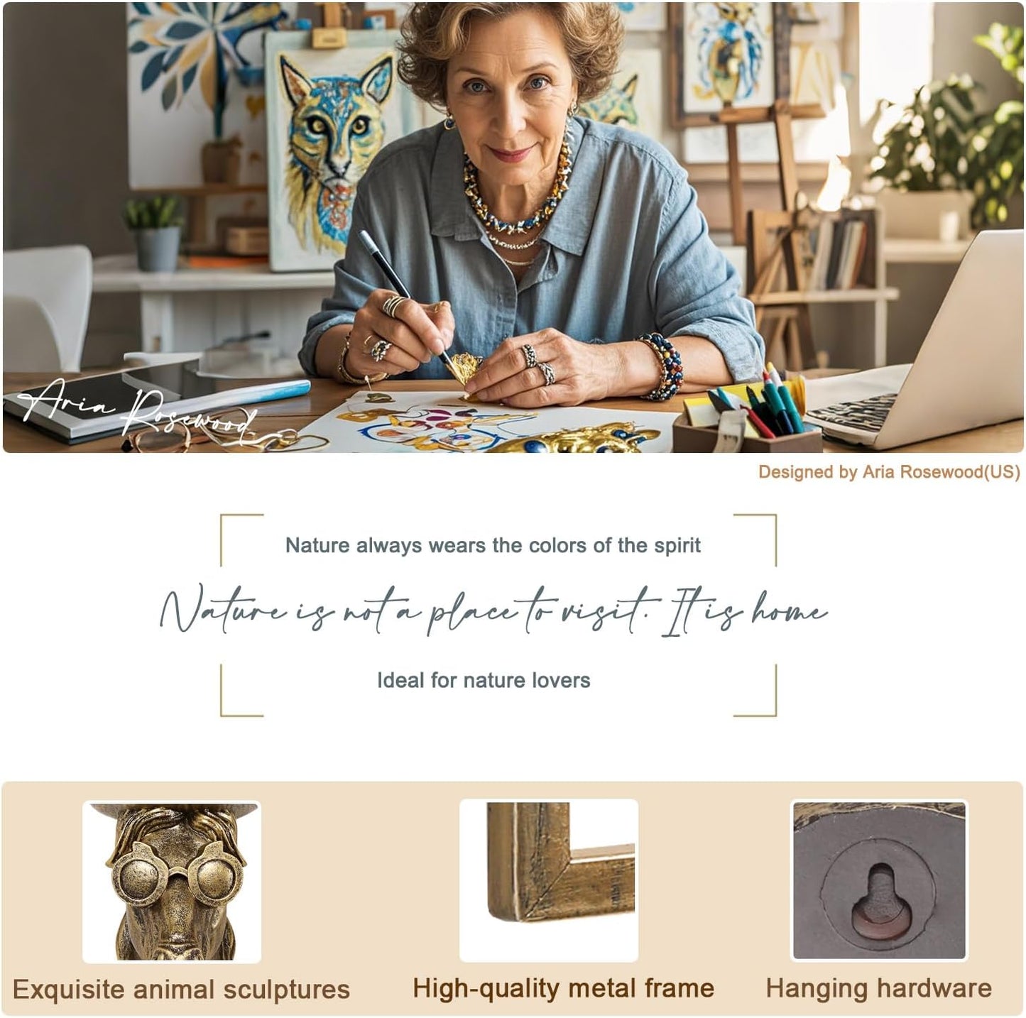 Animal Heads Wall Decor (Includes Metal Frame) Resin Animals Sculptures Head Wall Hanging Decoration Gold vintage Wall Sculpture for Living Room Bedroom Office(Horse)