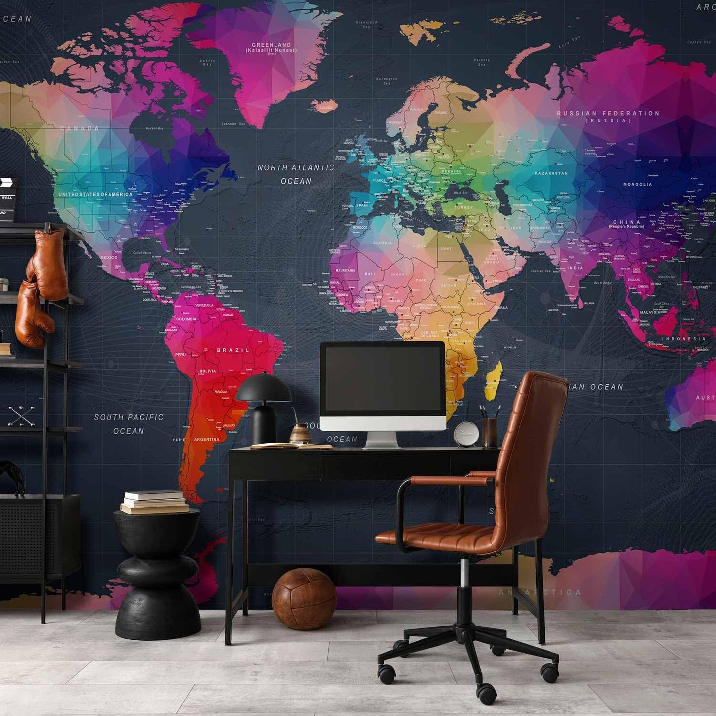 artgeist Premium Wall Mural World Map 118"x83" - XXL Non-Woven Wallpaper Fleece Wall Decor Photo Print Picture Image Design Home Map of The World k-A-0126-a-a