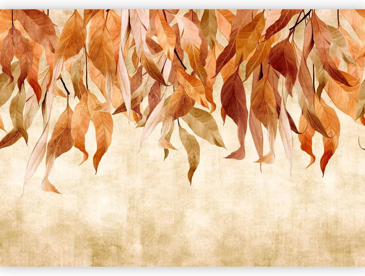 artgeist Wall Mural Hanging Leaves 77x55 in - Peel and Stick Self-Adhesive Wallpaper Removable Large Sticker Foil Wall Decor Print Picture Design Nature Botanical Concrete Orange b-C-10146-a-c