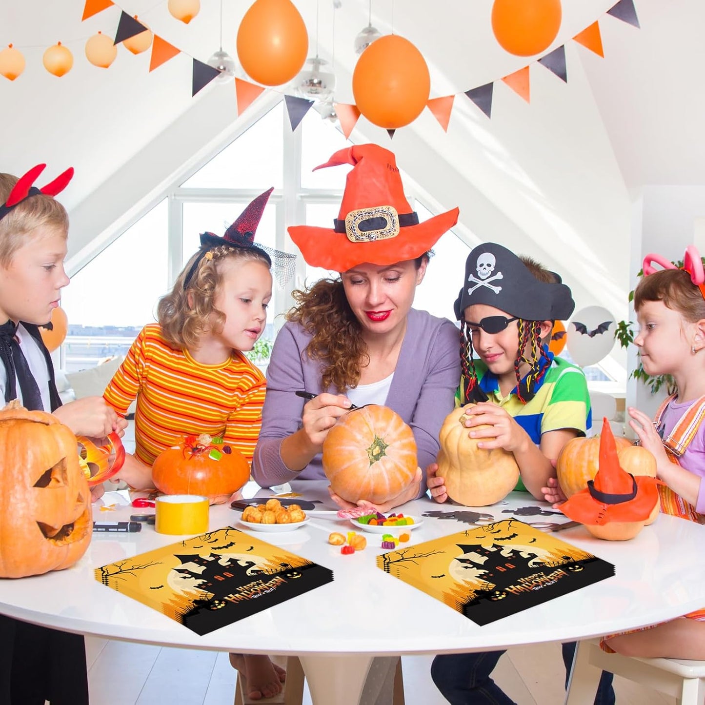 50 Pcs Halloween Napkins 6.5 x 6.5 inch, Pumpkin Bat Ghost Paper Napkins Disposable Holiday Cocktail Napkins for Dinner Bathroom Halloween Party Decorations