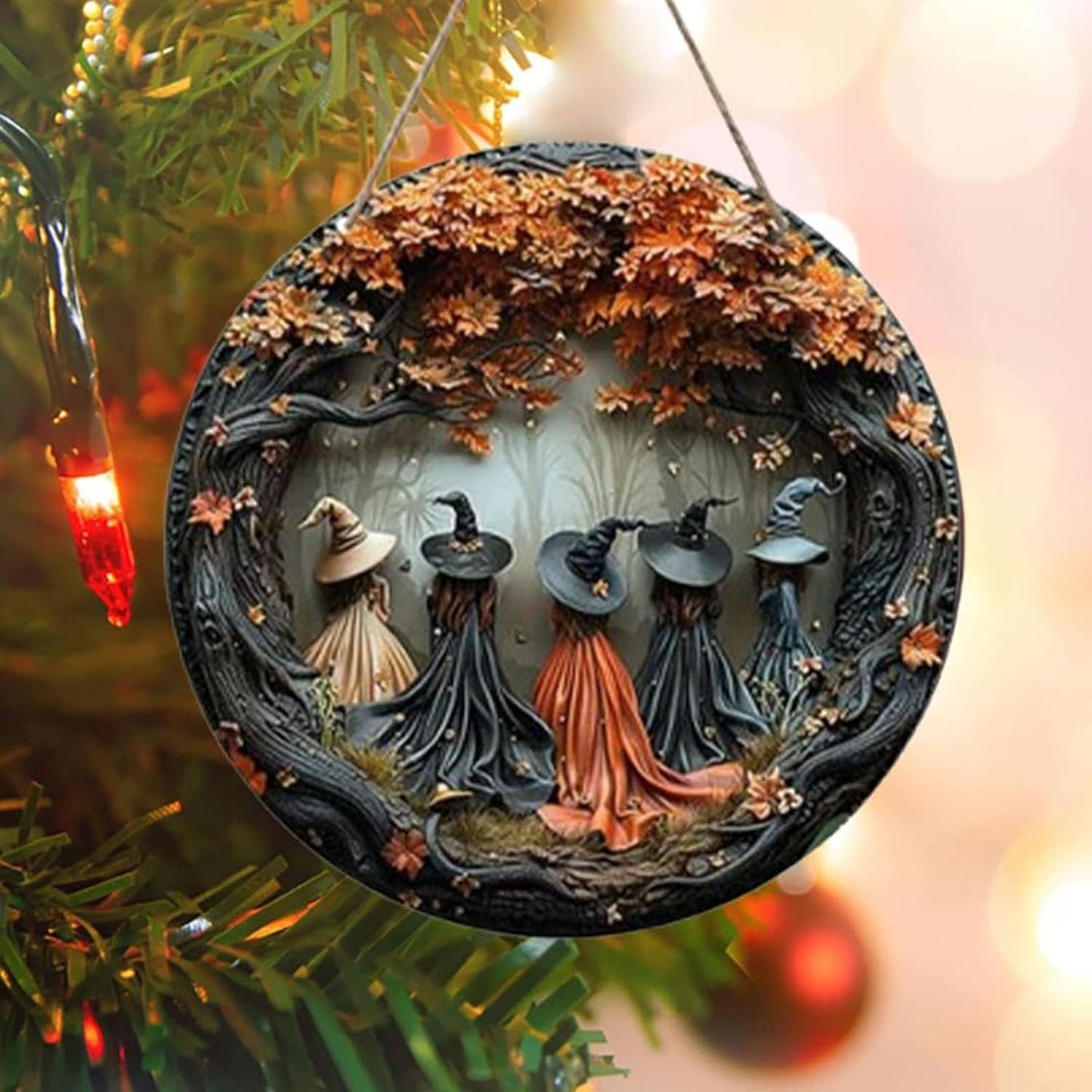 Fanyil/Olygee/Sherum/Shirem/Pubyfun/Glosrity/Libilin/Graddi/Solymody/Gowebs/Goredny/Vianys Witching Hour, Door Way Hanging Decor Halloween, 2D Wooden Round Witches Sign (A, 11.8")