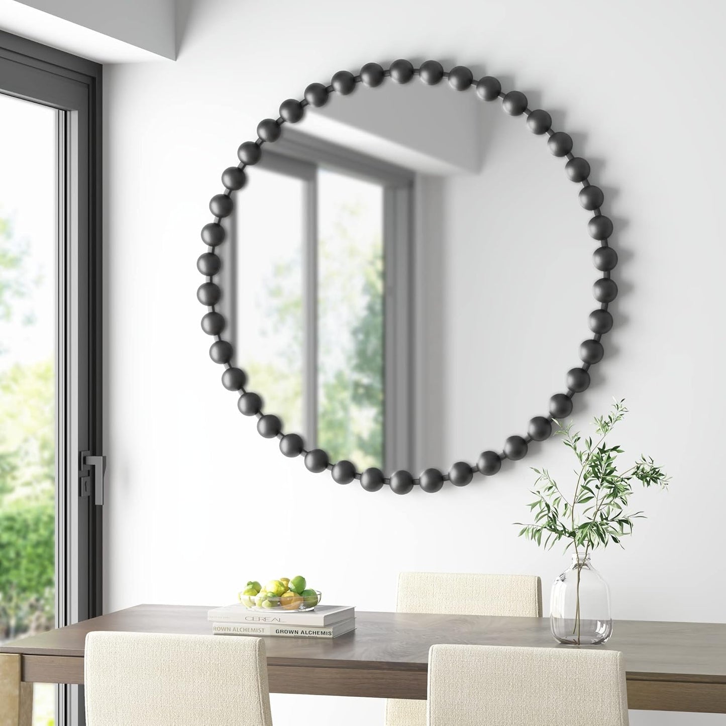 Madison Park Round Mirror, Metal Frame Circle Mirror 36 inch, Wall Art Decor Mounted Hanging for Entryway, Bathroom, hallway, Living Room, Vanity, Marlowe, Black