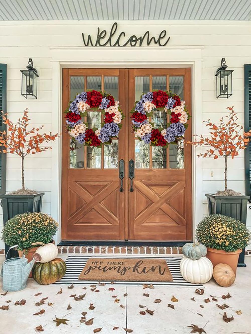 Fall Wreaths for Front Door, 24 inch Autumn Wreath with Hydrangeas Berries Large Fall Door Wreath Artificial Hydrangea Flowers Wreaths Autumn Decorations for Farmhouse Thanksgiving Harvest Door Wall