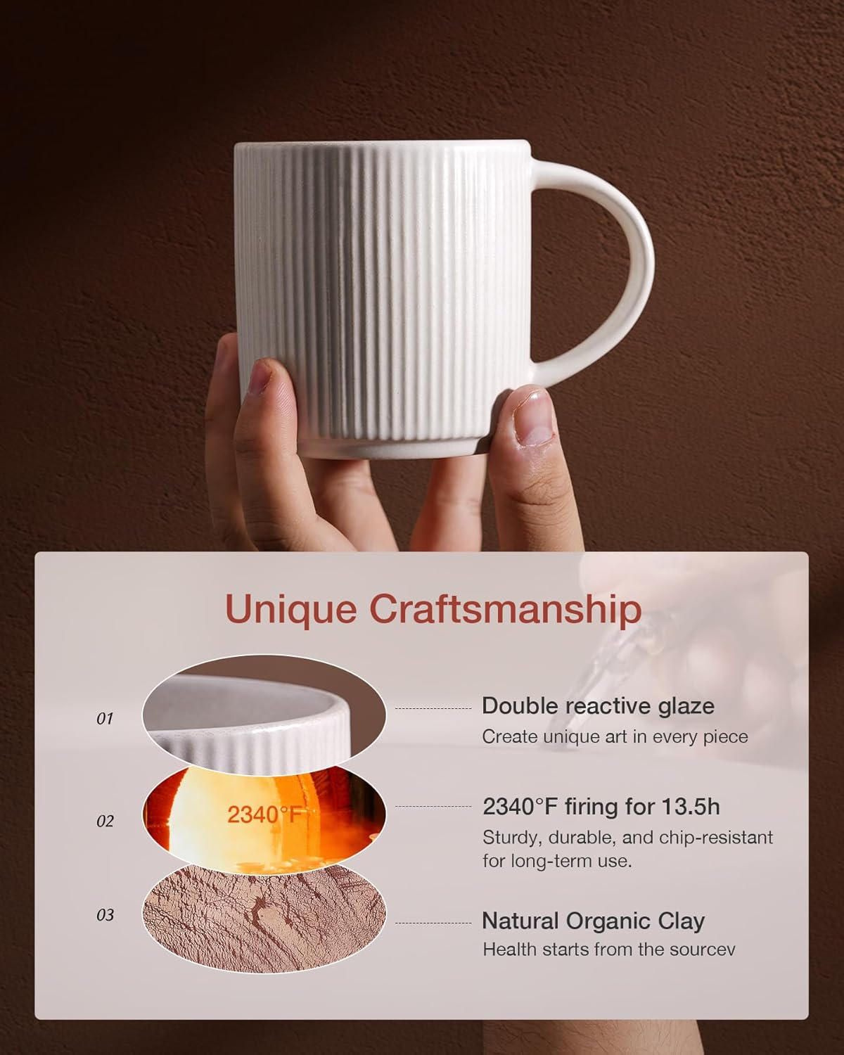 famiware Coffee Mug Set for 4, Star 12 oz Catering Mugs Cup Set with Handle for Coffee, Tea, Cocoa, Milk - Ceramic Stoneware Drinkware Set, Matte White + Matte Black