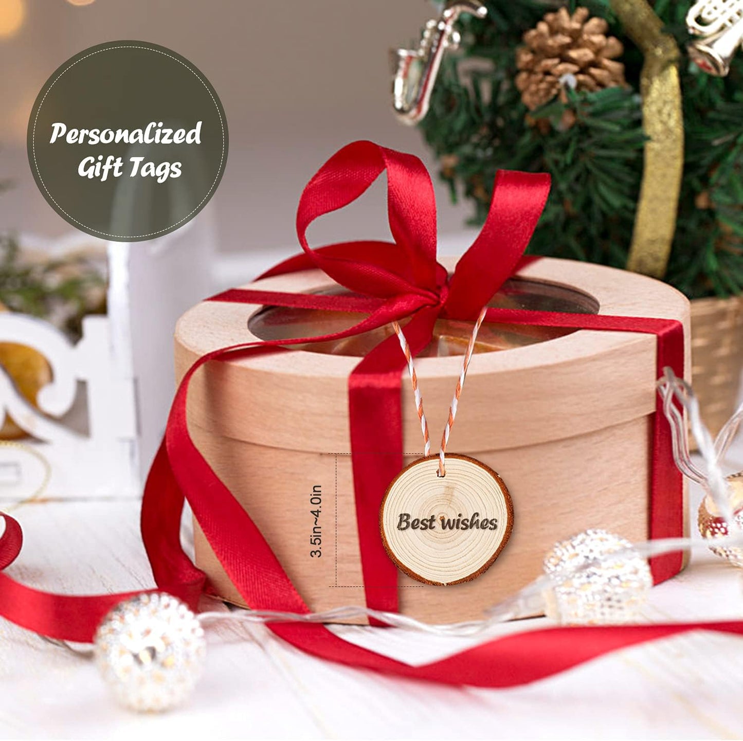 5ARTH Natural Wood Slices - 20 Pcs 3.5-4.0 inches Craft Unfinished Wood kit Predrilled with Hole Wooden Circles for Arts Wood Slices Christmas Ornaments DIY Crafts