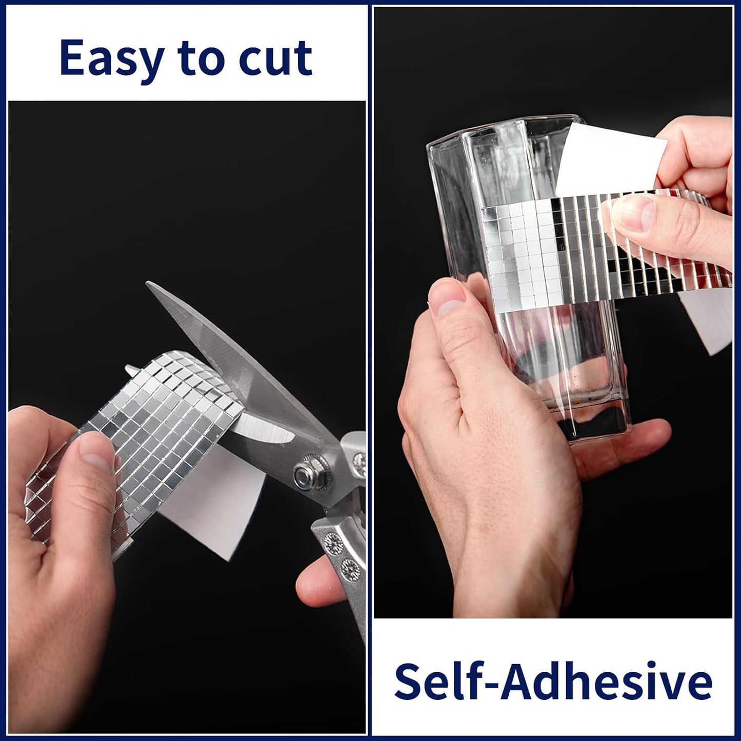 Art3dwallpanels 6 Pack Self-Adhesive Glass Mirror Mosaic Tiles 2364 Pieces Small Square Mirror Tiles Sticker for DIY Craft Decoration, Disco Ball Silver