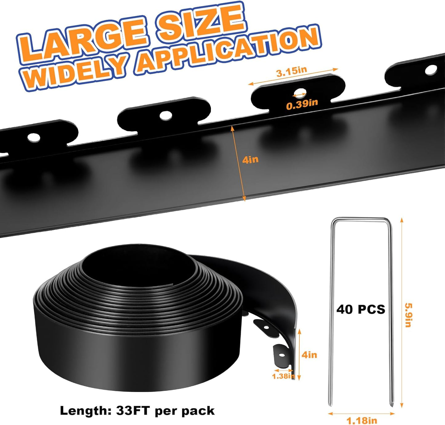 4 Inch x 33 FT (Multiple Sizes Available) Landscape Edging, Garden Edging Borders with 40pcs Upgrade Stakes, Flexible No Dig Plastic Garden Border for Lawn, Landscaping, Flower Beds, tree and Yard