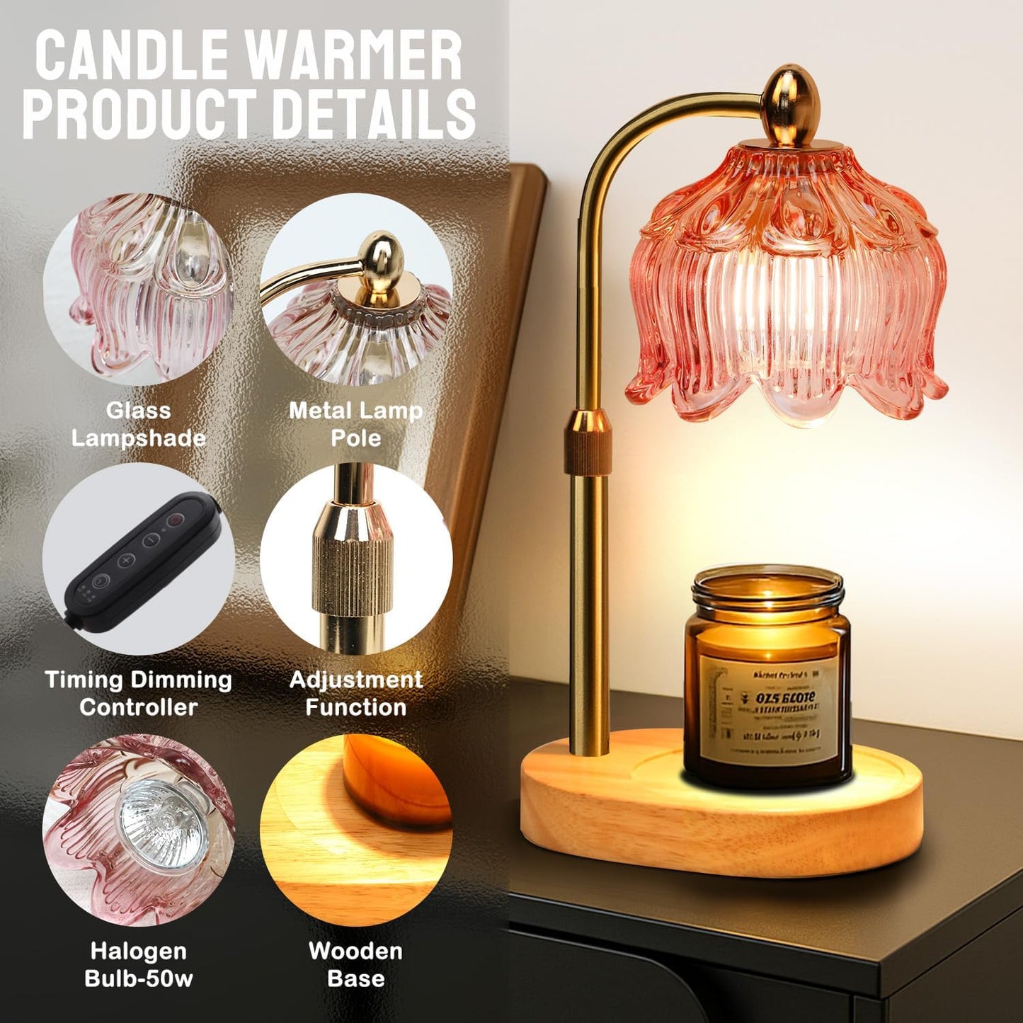 GEEZO Fragrance Candle Warmer Lamp，Electric Candle Warmer with Timer & Dimmer，Mom Christmas Birthday Gifts for Women, House Warming Gifts New Home Bedroom Decor