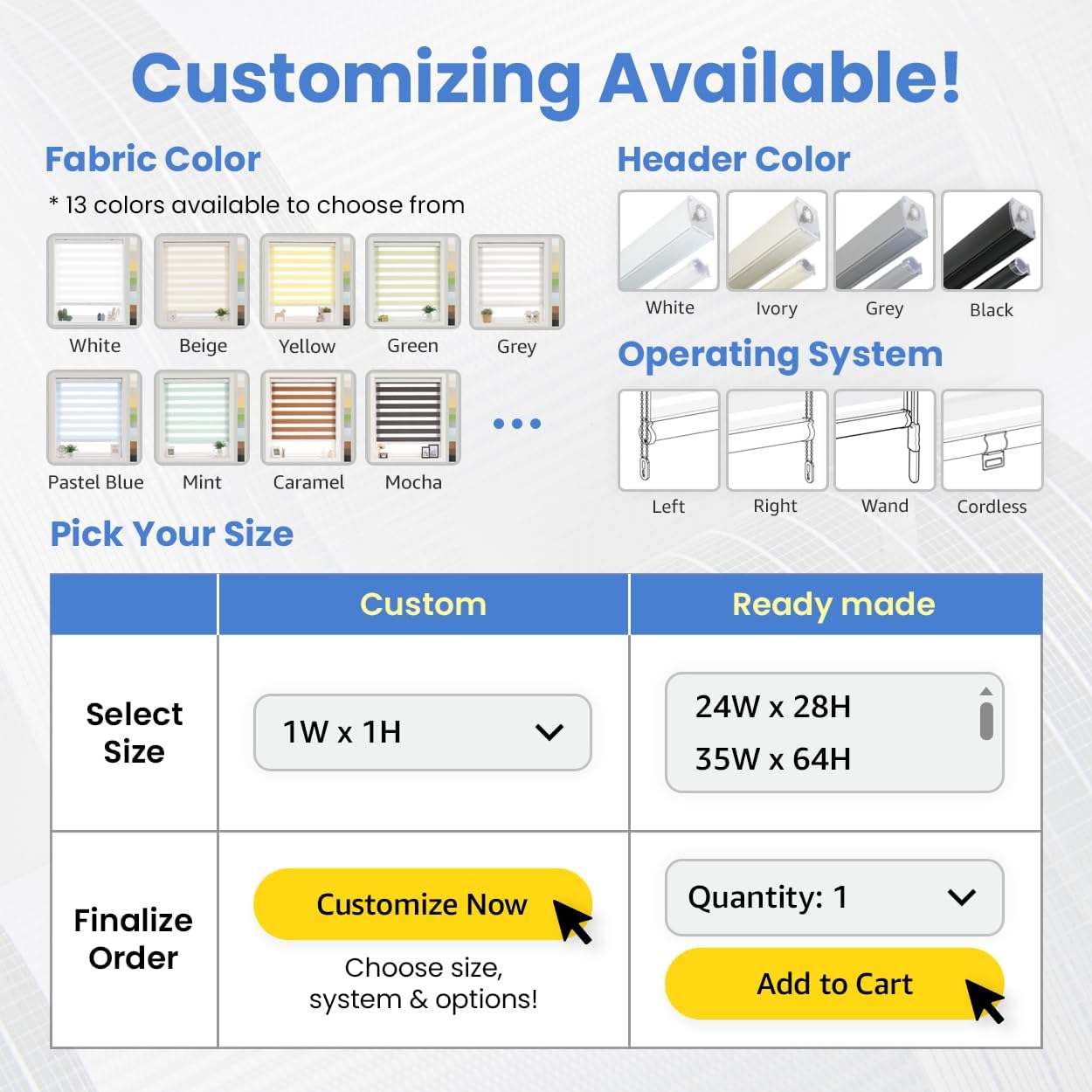Foiresoft Standard Zebra Roller Blinds for Windows [W41 x H64 Inch, White, Basic], Light Filtering Dual Layer Shades for Bedroom, Living Room, Office, 13 Colors