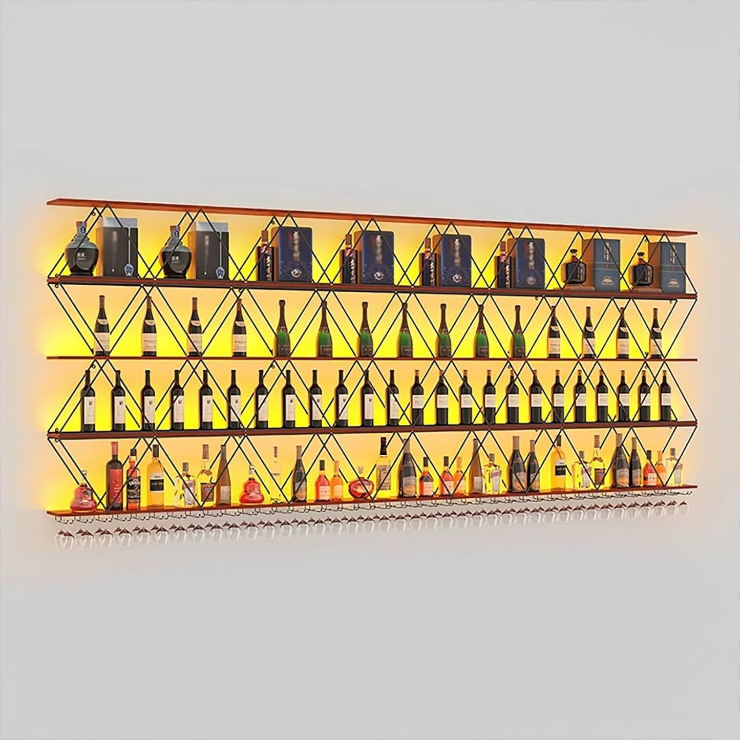 118in Wine Rack Wall Mount with Glass Holder, DIY Floating Wine Rack, Multi-Function Bar Wine Bottle Display Rack for Commercial Restaurants, Tea Rooms, Bars, Wine Cellars (black, 118in/300cm)