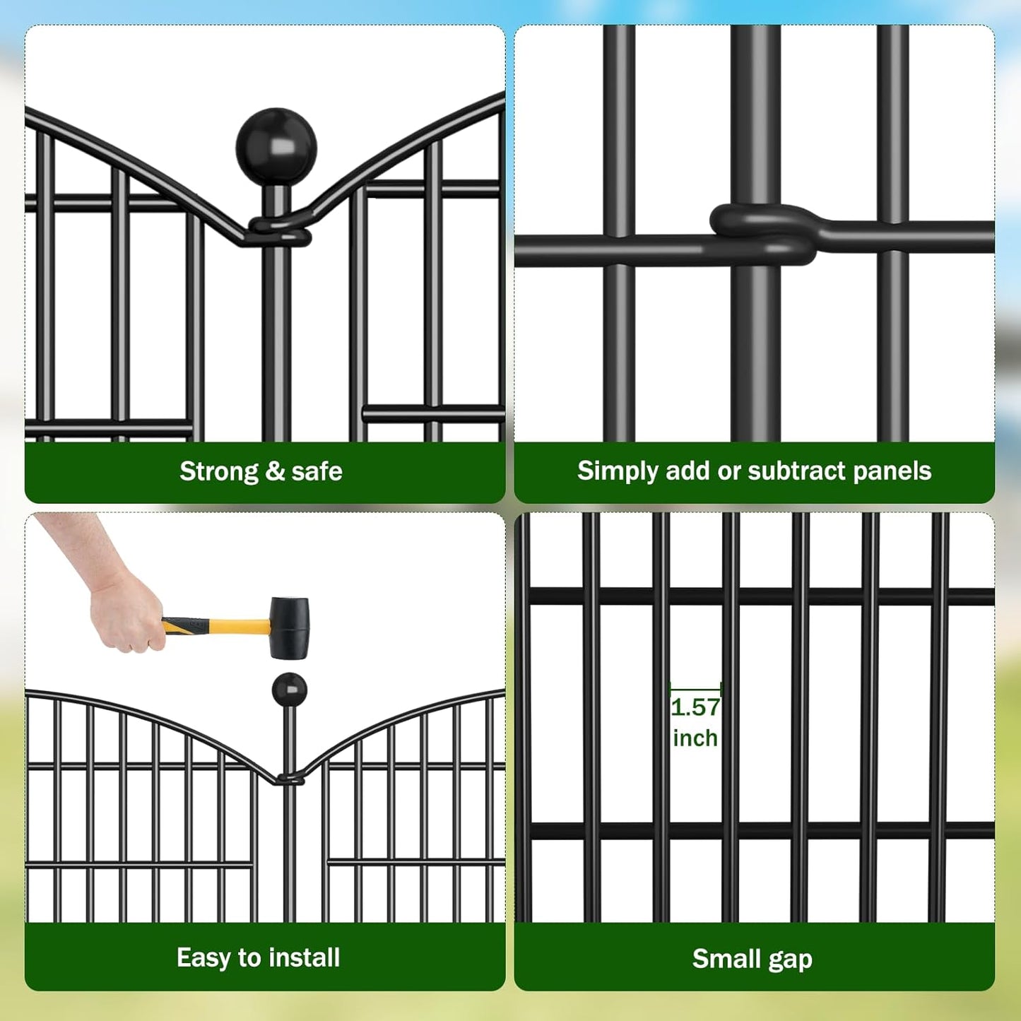 10 Panels No Dig Decorative Garden Fence Animal Barrier - 24 in (H) x 20 ft (L) - Dog Fence Outdoor for Yard, Rabbits and Small Pets - Tall Rustproof Metal Wire Fencing Border for Garden and Patio