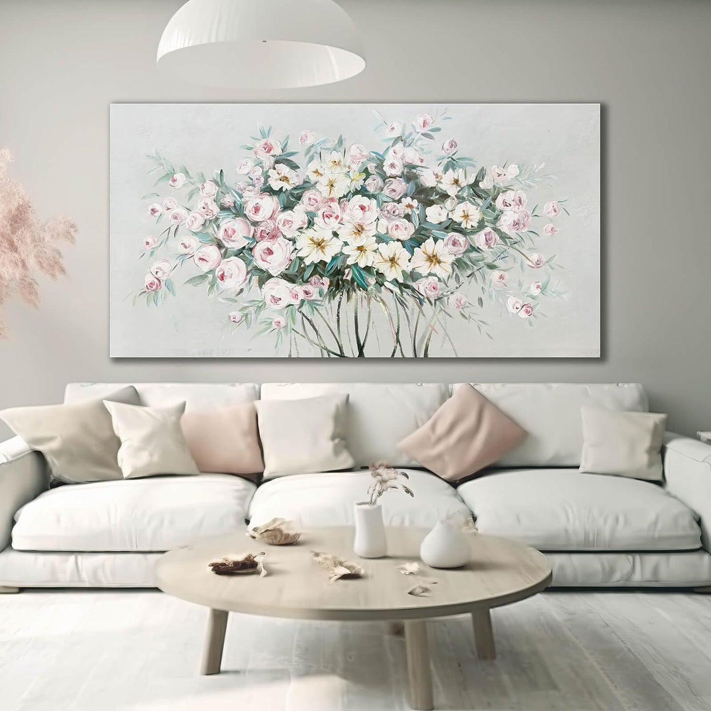 Green Wall Art Floral Home Decor Sage Green Pictures Wall Decor Pink Photo Pictures Flowers Wall Decorations for Girls Room 29"x58"