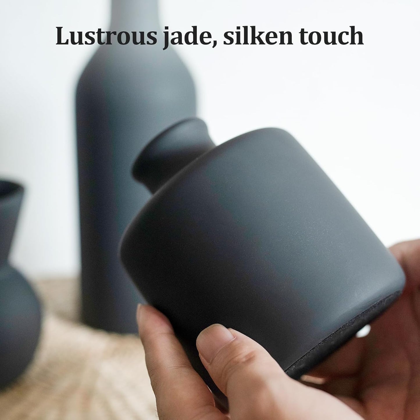 Fake Flowers in Vase for Centerpieces, Faux Flowers in Modern Ceramic Vase Set of 3 with 8 Artificial Autumn Chrysanthemums Home Decor