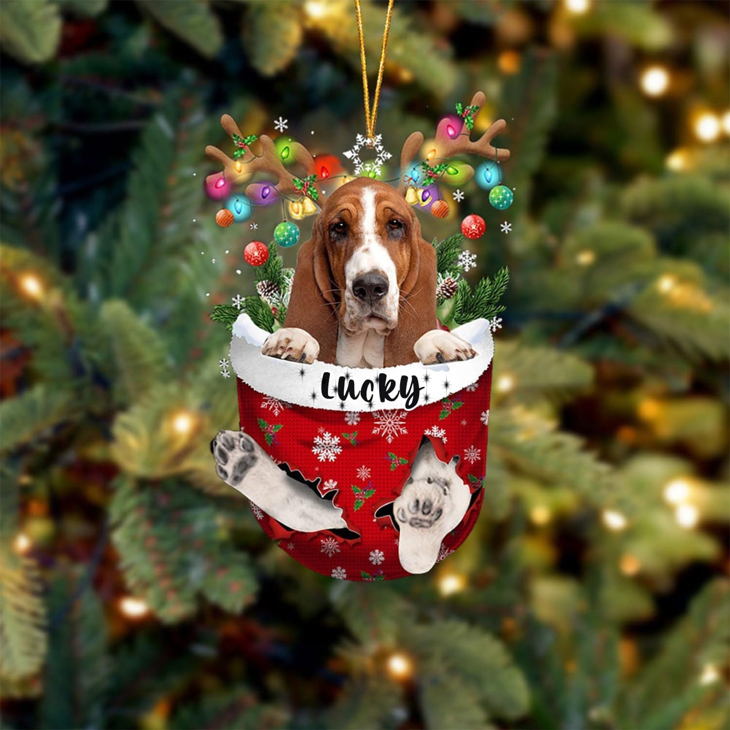 Basset Hound Dog Christmas Ornament, Basset Hound in Snow Pocket Christmas Tree Ornament, Dog Lovers Gift Idea Xmas Decor, Christmas Decorations for Tree, Christmas Ornament Gift for Dog Lovers