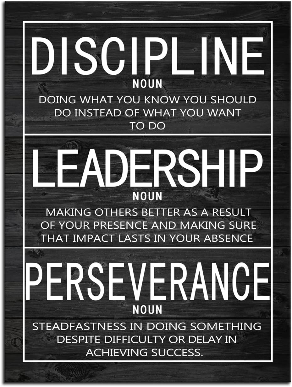 Discipline Noun Leadership Noun Perseverance Noun Inspirational Wall Art Positive Motivational Poster Canvas Painting Wall Art Framed Artwork Prints Picture for Living Room Office [18''Wx 24''H]