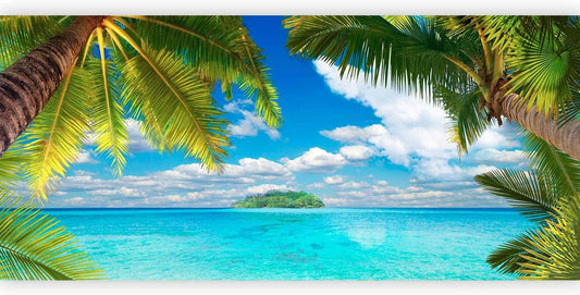 artgeist Premium Wall Mural Nature 216x98 in - Non-Woven Photo Wallpaper Art Print Fleece Wall Mural Decoration Holiday Lagoon Palms n-A-10068-a-a