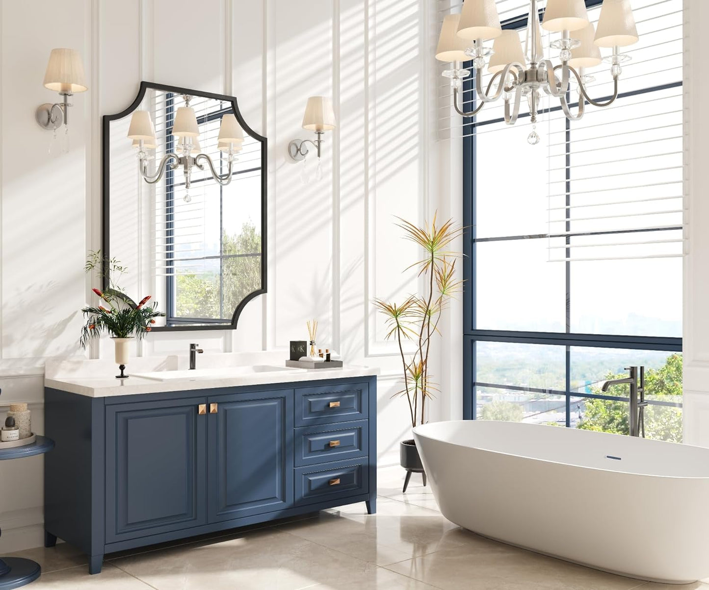 Kelly Miller 30"x40" Large Black Bathroom Mirror for Wall, Gold Scalloped Vanity Mirror Bevelled Framed Decorative Mirror for Master Bath Half Bath Entrance Hallway Fireplace Bedroom Living Room