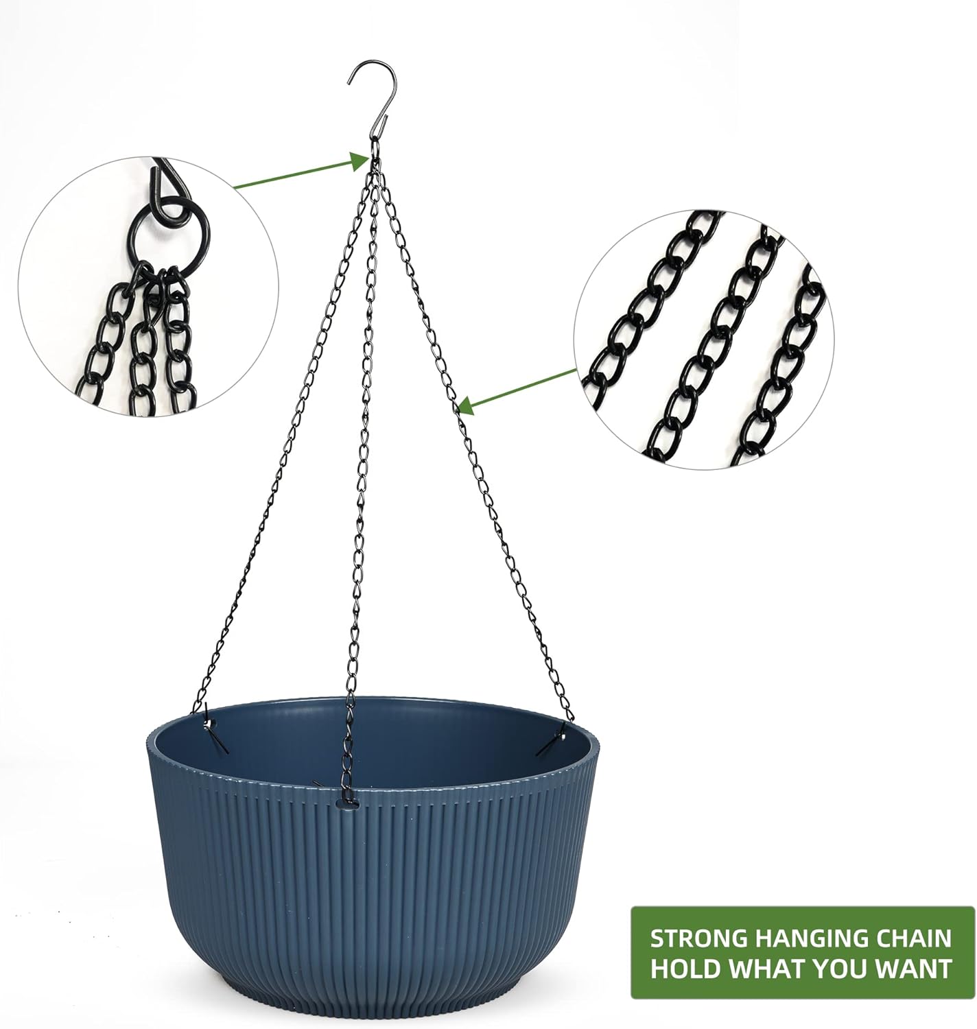 Dexceder 9.8 Inch Self Watering Hanging Planters Indoor Outdoor, Thickened Hanging Basket Flower Plant Pot (2 Pack, Deep Blue)