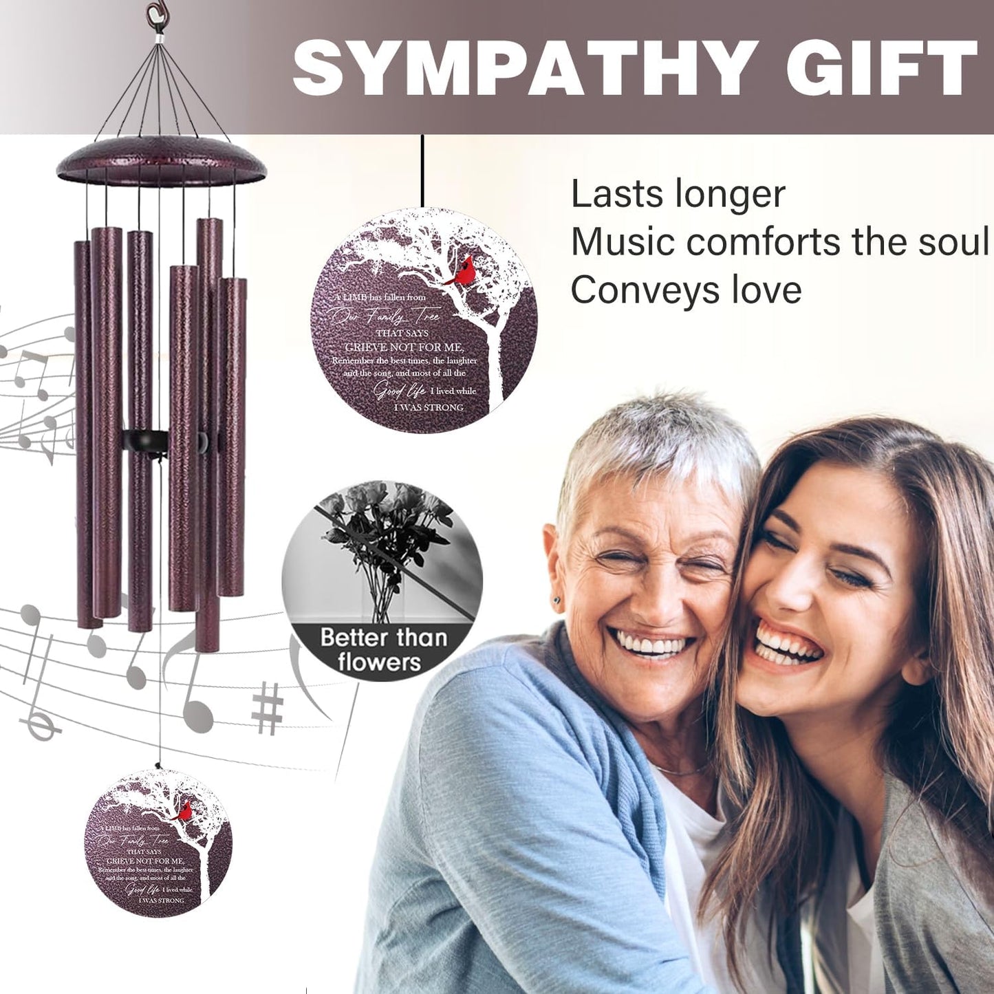 ASTARIN 36" Large Deep Tone Personalized Name Sympathy Wind Chimes, Cardinal Memorial Wind Chime for Loss of Mother Father Loved One, Bereavement Condolence Gifts Decor Outdoor Patio Garden