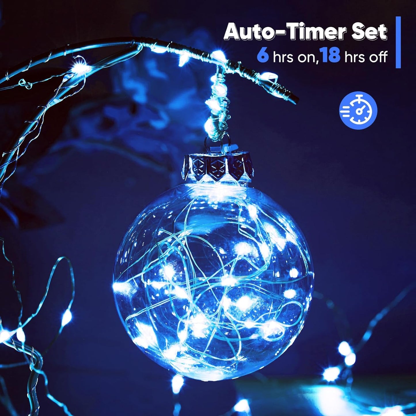 1 Pack 16.4 Ft. Battery Operated Outdoor String Lights with Remote & Timer, LED Blue Fairy Lights, Waterproof Twinkle Lights for Bedroom, Dorm, Mason Jar, Wedding, Party, Christmas