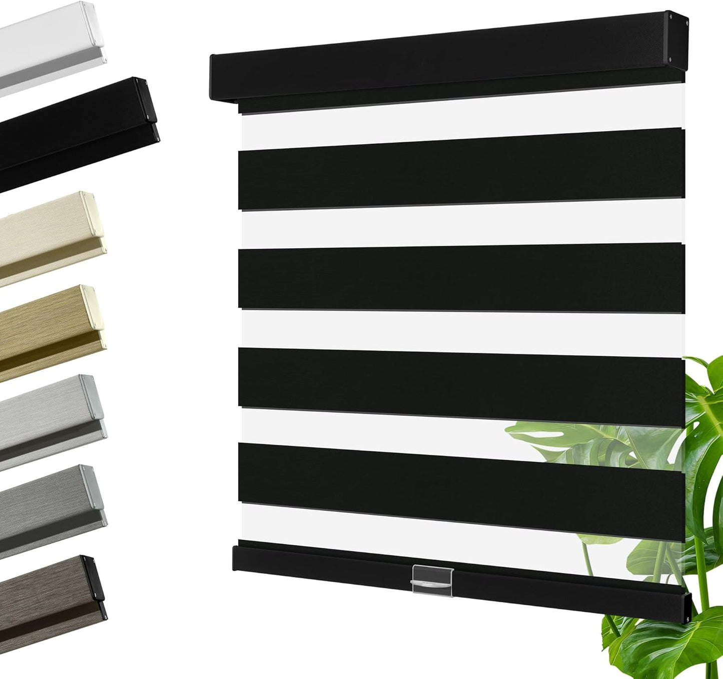 Cordless Zebra Blinds for Windows, Blackout Interior Blinds,Easy to Install,UV Protection,for Offices and Home,Custom Roller Shades, Solid Black, 38" W x 56" H