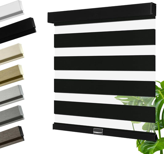 Cordless Zebra Blinds for Windows, Blackout Interior Blinds,Easy to Install,UV Protection,for Offices and Home,Custom Roller Shades, Solid Black, 42" W x 36" H