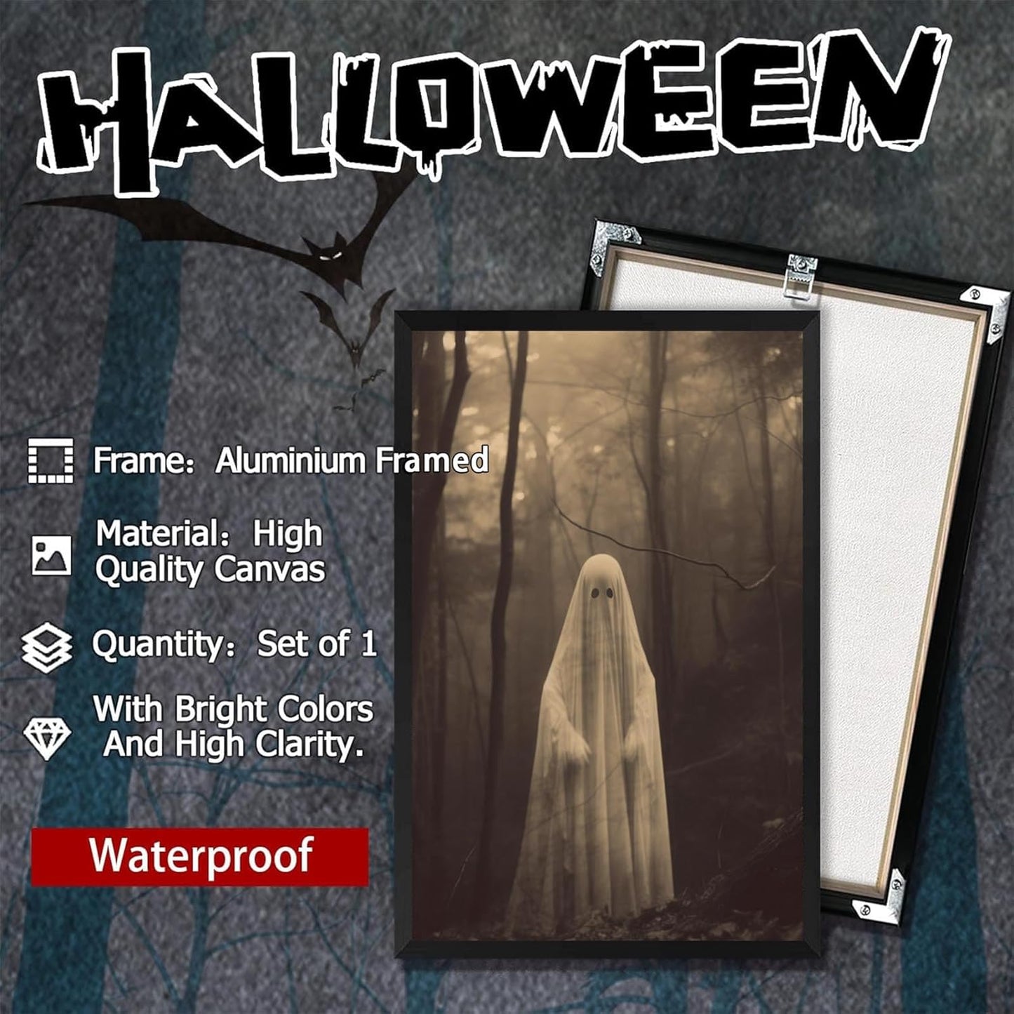 Ghost Forest Spooky Print Poster The Gothic Room Decor Creepy Picture Posters Dark Academia Aesthetic Family Prints Canvas Wall Art Home Apartment Decorations 12X16inch Aluminum Framed