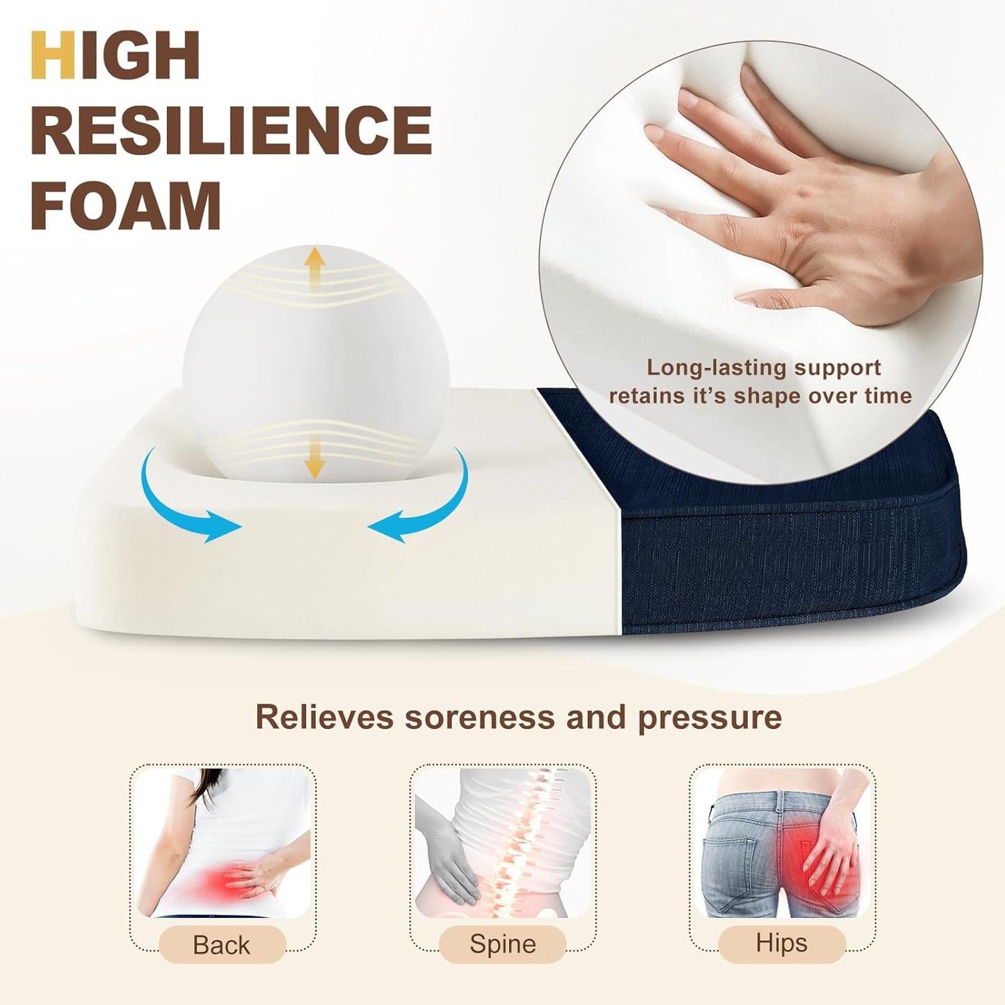 downluxe Chair Cushions for Dining Chairs, Waterproof Kitchen Chair Pads, Non-Slip Dining Seat Cushion with Ties, 17" x 16" x 2.5", Navy, 4 Pack