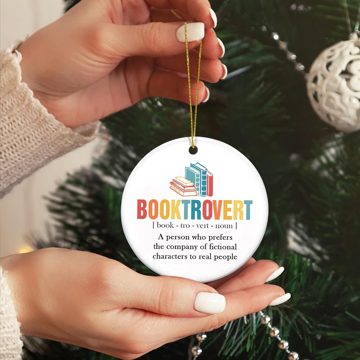 2025 Christmas Ornaments - Book Lovers Gift Ideas, Ceramic Ornament for Librarian, Nerd, Christmas Tree Decoration