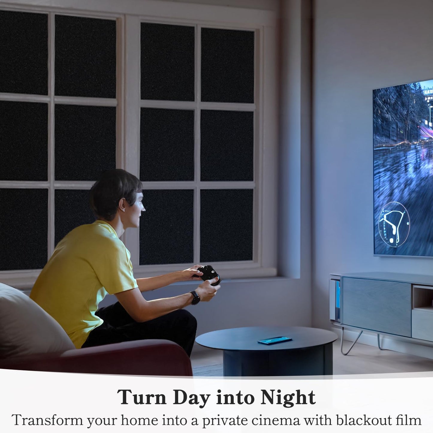 DUOFIRE Blackout Window Film Completely Light Blocking Privacy Window Film Room Darkening Frosted Tint Film for Day Sleep, Non Adhesive Static Cling Window Film DT-C009 (17.4 x 78.7 Inch)