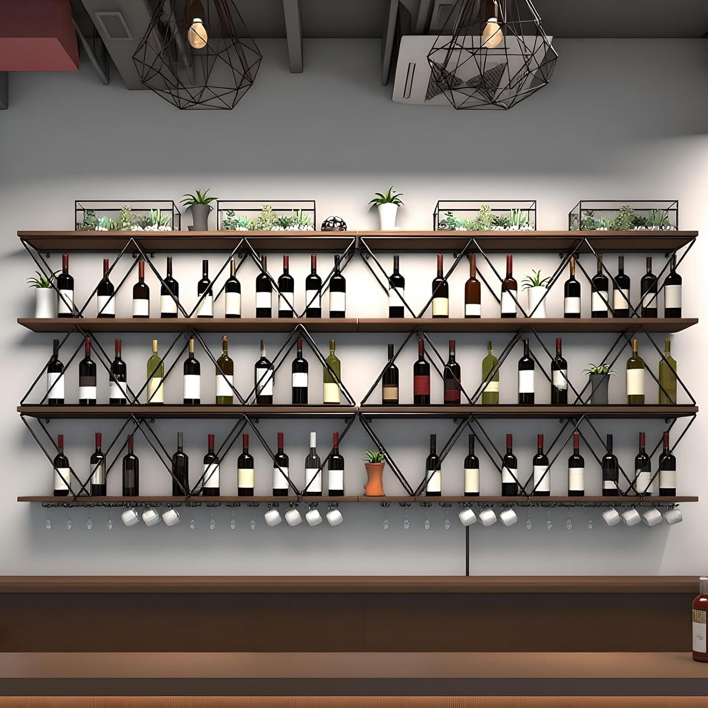 47in Wine Rack Wall Mount with Glass Holder, 3-Tier Floating Wine Rack, Multi-Function Bar Wine Bottle Display Rack for Commercial Restaurants, Tea Rooms, Bars, Wine Cellars (black, 47.24in/120cm)