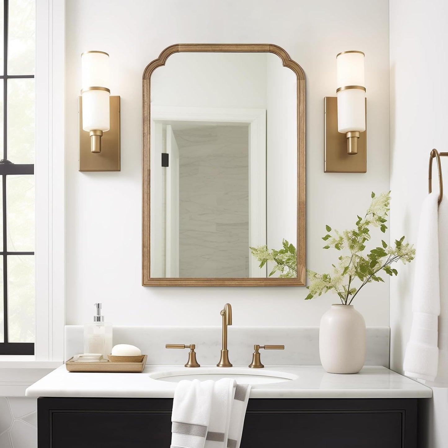 WallBeyond Wood Bathroom Mirrors for Wall Mounted, 24" x 36" Rustic Wood Frame Wall Mirrors Decorative for Living Room or Bedroom Vanity Mirror, Honey-Colored