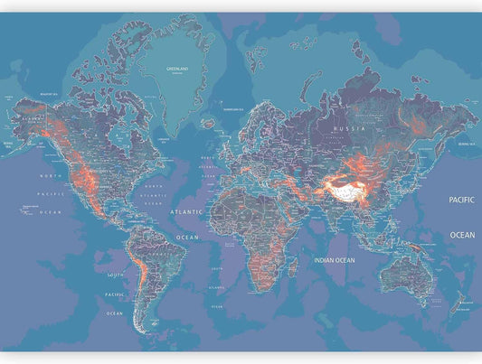 artgeist Premium Wall Mural World Map 98x69 in - XXL Non-Woven Wallpaper Fleece Wall Decor Photo Print Picture Image Design Home Map of The World k-A-0061-a-d