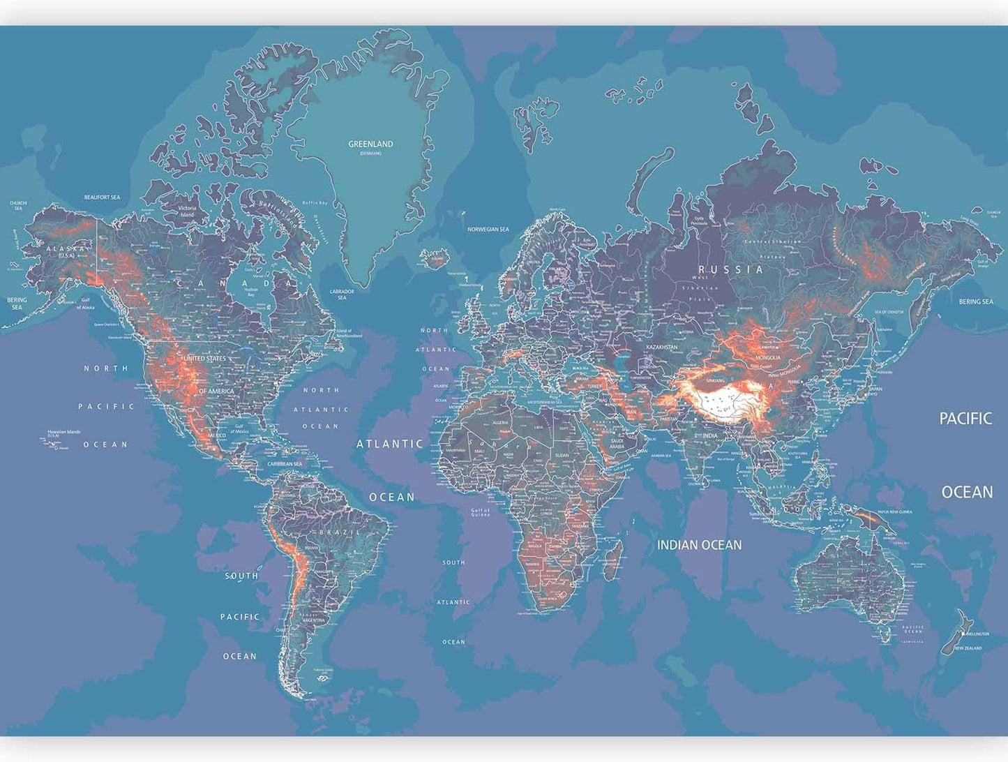 artgeist Wall Mural World Map 193x138 in - XXL Peel and Stick Self-Adhesive Wallpaper Removable Large Sticker Foil Wall Decor Print Picture Image Design Map of The World k-A-0061-a-d