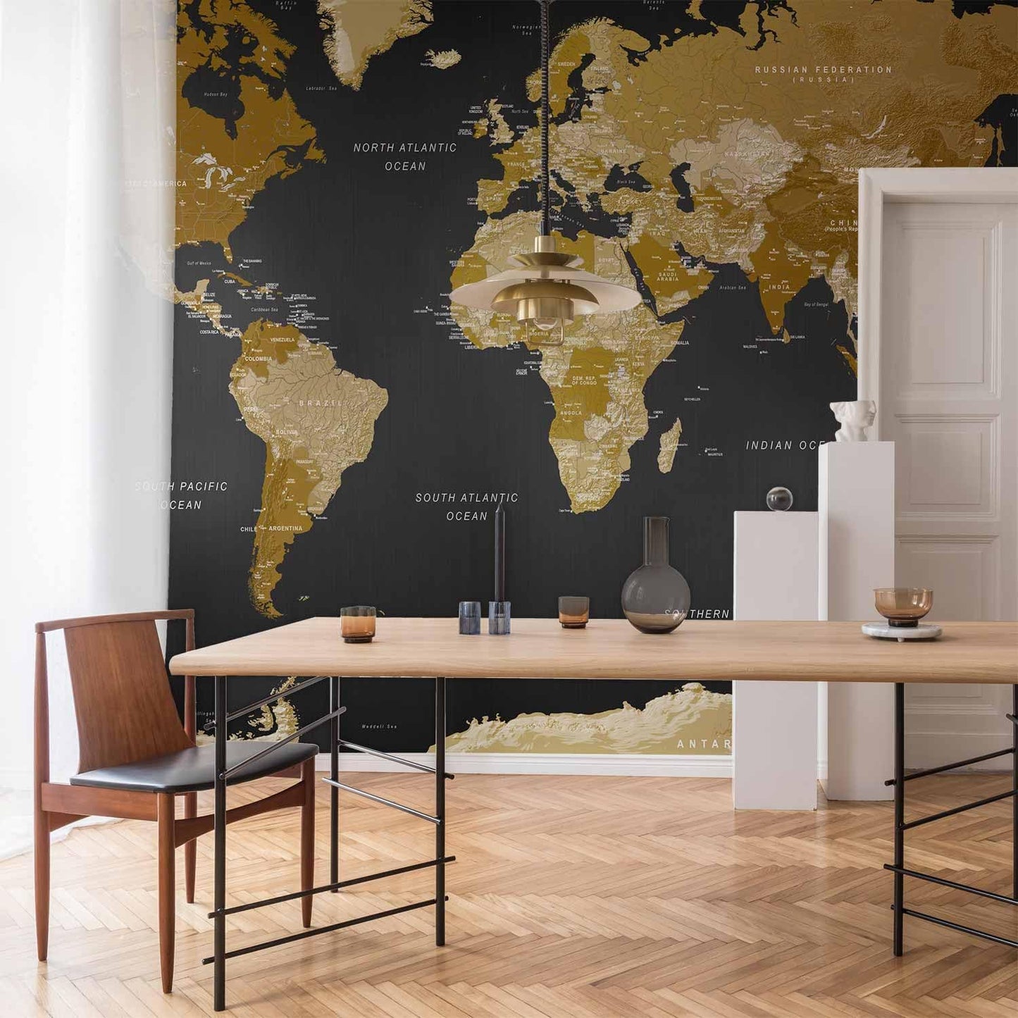 artgeist Premium Wall Mural World Map 118x83 in - XXL Non-Woven Wallpaper Fleece Wall Decor Photo Print Picture Image Design Home Map of The World k-A-0092-a-a