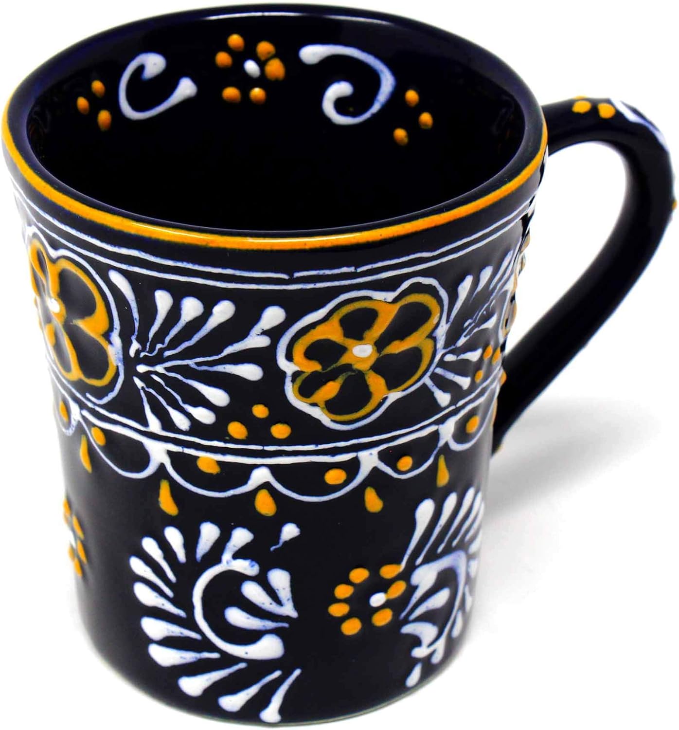 Encantada Handmade Hand-Painted Authentic Mexican Pottery Mugs (2-Pack, Blue Helecho)