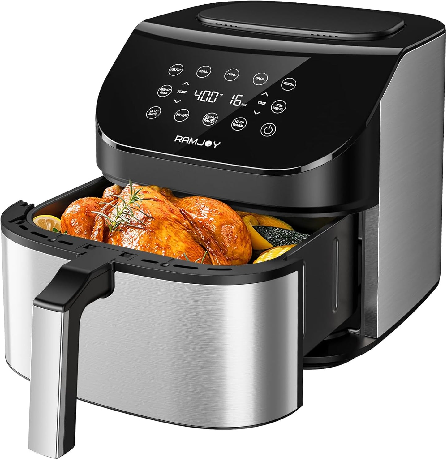 Air Fryer 6.8 Quarts, 10-in-1 Functions, Air Fry, Roast, Bake, Broil, Dehydrate, Large & Compact Air Fryers, Nonstick & Dishwasher-Safe Airfryer Basket, Stainless Steel Air Fryer, Easy to Use