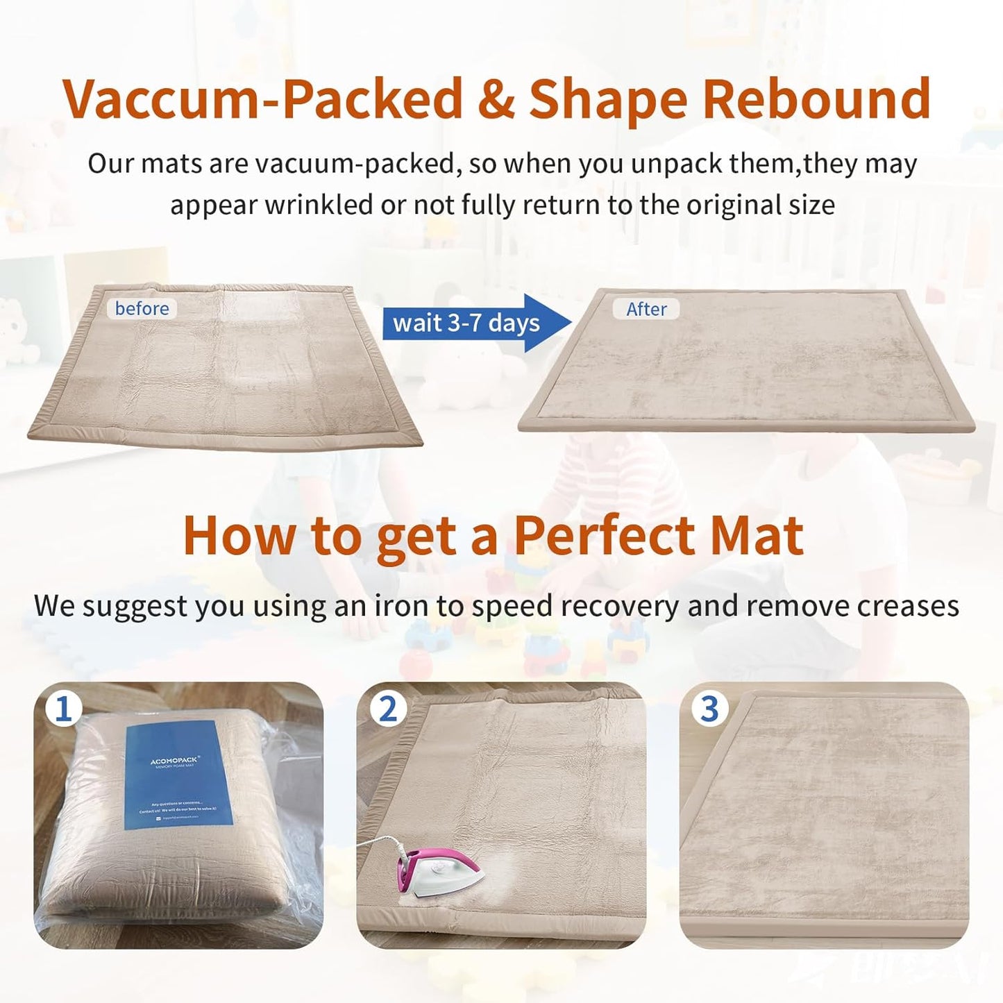 ACOMOPACK Baby Play Mat for Floor,1.3" Thick Memory Foam Area Rug for Living Room,Soft Velvet Crawling with Non-Slip Bottom for Kid,Toddler,59"×71" Tummy Time Nursery Rugs,Yoga（Beige）