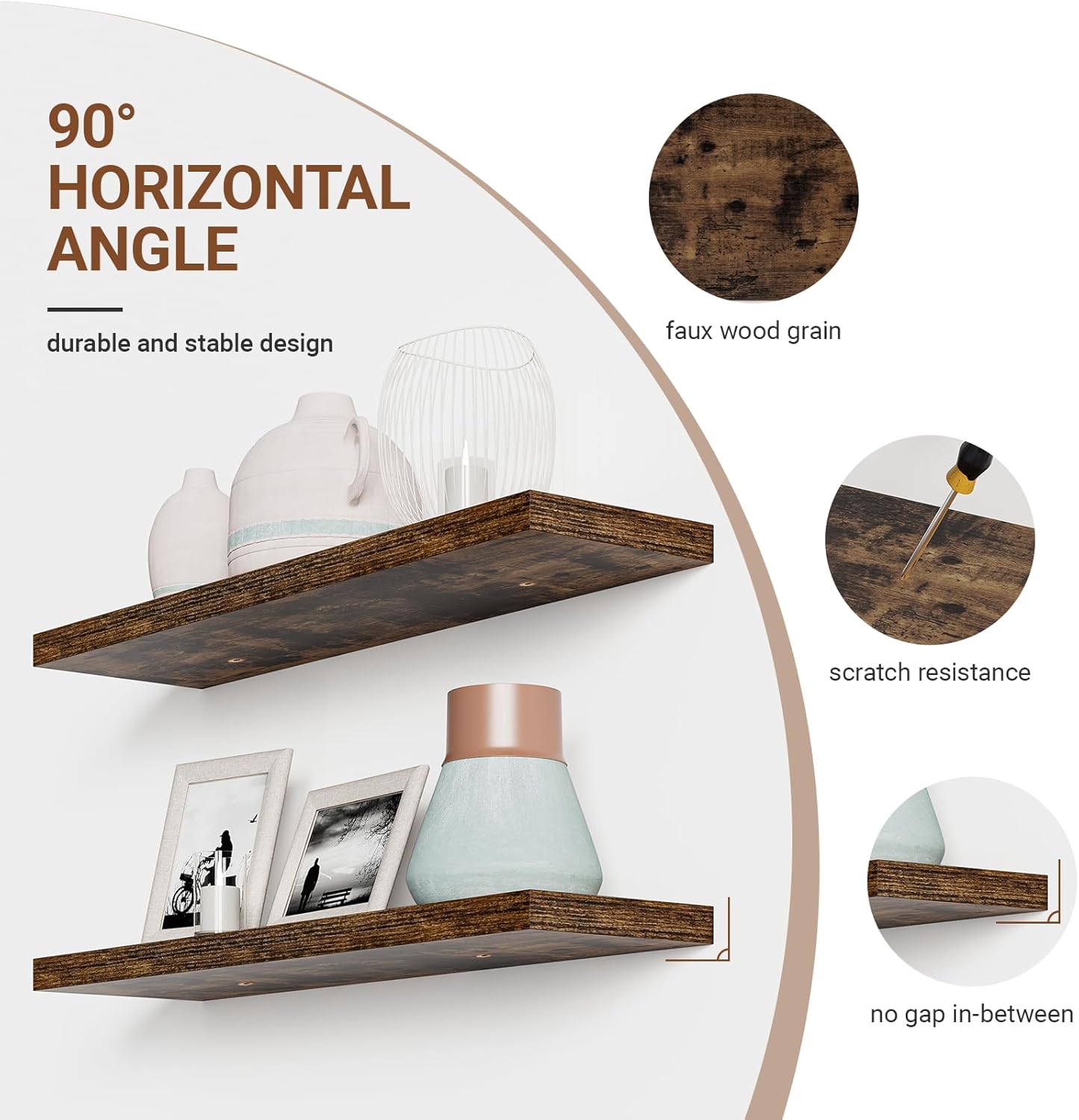 Floating Shelves for Wall 36 Inches Long,9.3" Deep Rustic Brown Floating Shelf Set of 2,Wall Mounted Shelves for Bathroom Bedroom Living Room Kitchen Office,Shelf for Books Storage,Home Decor