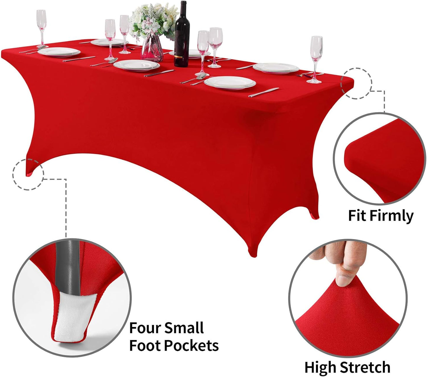 2Pack Spandex Table Cover for 6Ft or 4fT or 8ft Table Universal Fitted Stretch Tablecloth for Party, Banquet, Wedding and Events-Red