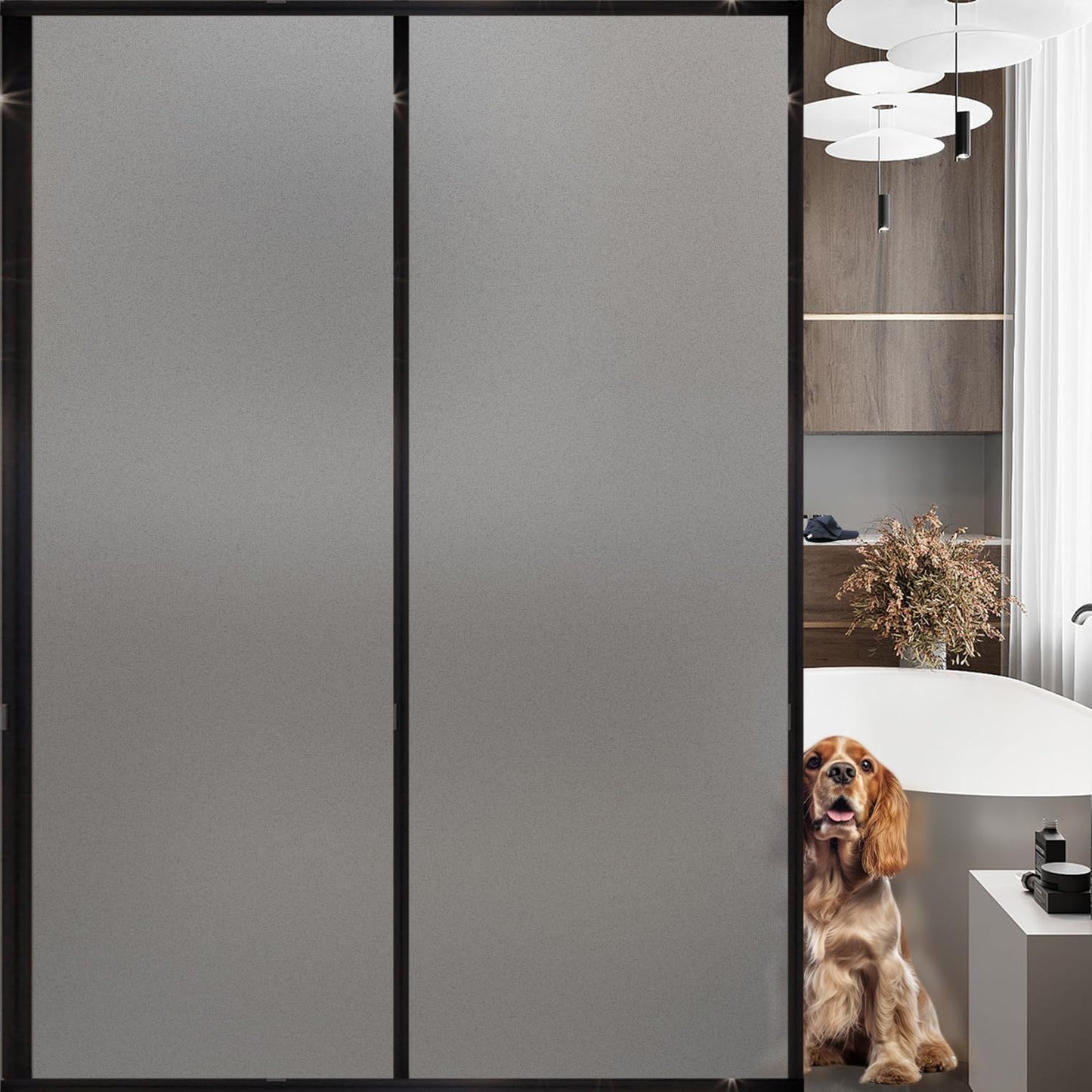 Frosted Glass Window Privacy Film Decorative, Bathroom Privacy Film for Glass Windows Cover, Static Cling, Removable, Reusable, Anti-UV, Anti-Glare, Heat Blocking,Gray,29.6X196.9Inch