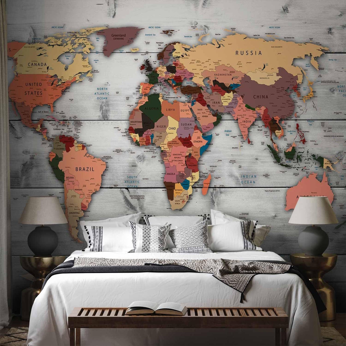 artgeist Wall Mural World Map 96x69 in - XXL Peel and Stick Self-Adhesive Wallpaper Removable Large Sticker Foil Wall Decor Print Picture Image Design Map of The World k-B-0009-a-c