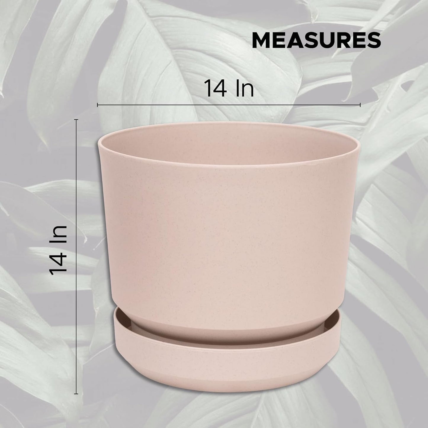 Elly Décor 14 inch Plastic Cylinder Planter Pot with Self-Watering Saucer and Drainage Hole,Lightweight & Extremely Durable, 14"x 14", Ivory