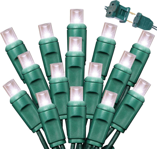 50LED String Lights,LED Christmas Lights,6" SPACING,Green Wire,White Colour,Commercial Grade