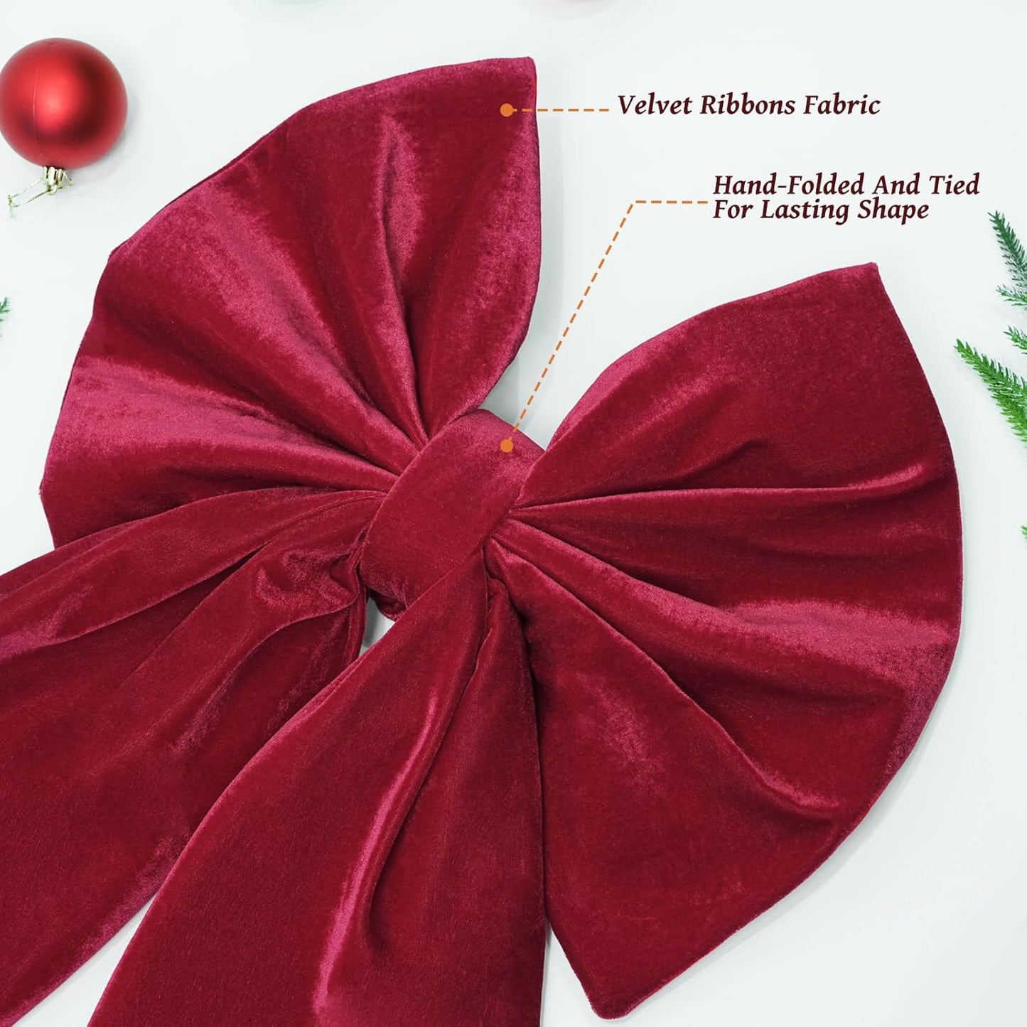 Christmas Decorations - Christmas Bows - 2 Pack 36x18 Inches Large Red Velvet Christmas Tree Topper - Burgundy Ribbon Gift Bows - Xmas Decor for Indoor Outdoor Home Wreaths Mantle Front Door Wedding